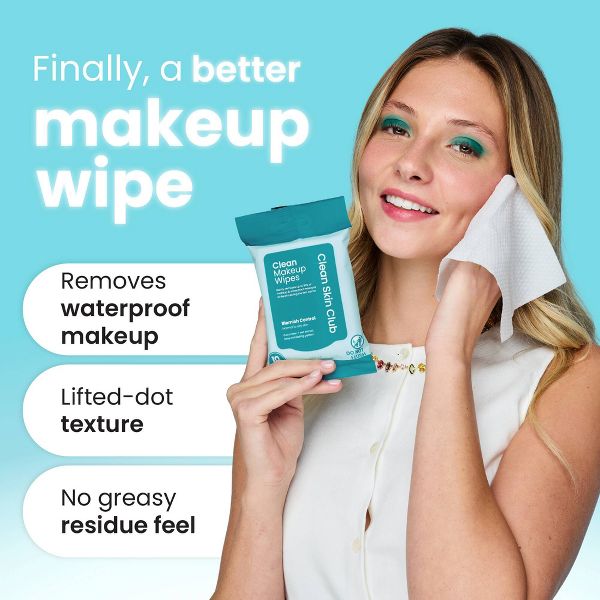 Clean Skin Club Makeup Facial Cleansing Wipes Blemish Control - 10ct