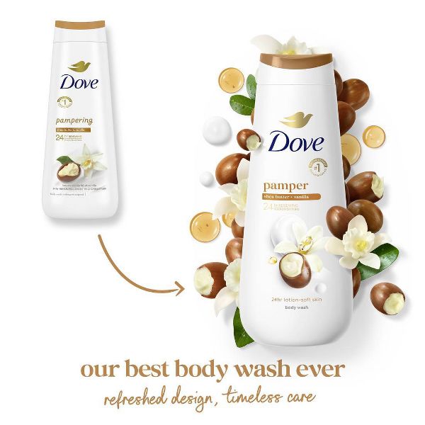 Dove Pamper Body Wash - Shea Butter & Vanilla 24hr Lotion-Soft Skin - 20 fl oz