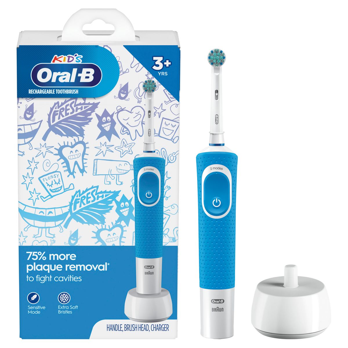 Oral-B Kids' Electric Toothbrush with Sensitive Brush Head and Timer - Blue