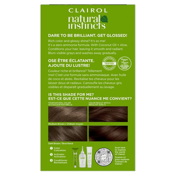 Instincts Clairol Demi Permanent Hair Color Dye Kit Brass Free - 5C Medium Brown, Peppercorn: Ammonia-Free, Contains Vitamin E, Vegan