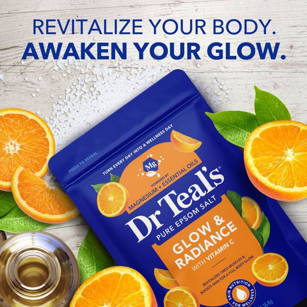 Dr Teal's Epsom Salt Magnesium Soak - Glow & Radiance with Vitamin C & Citrus Essential Oils - 3 lbs