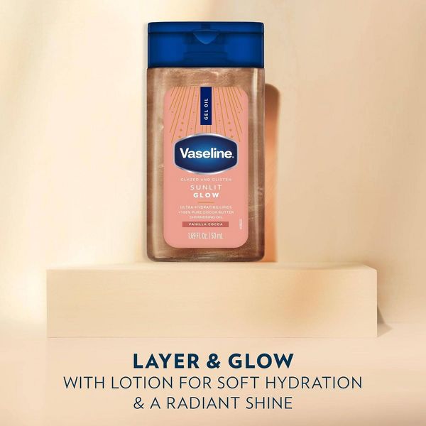 Vaseline Glazed & Glisten Vanilla Cocoa Shimmering Gel Body Oil - Sunlit Glow - 1.69oz