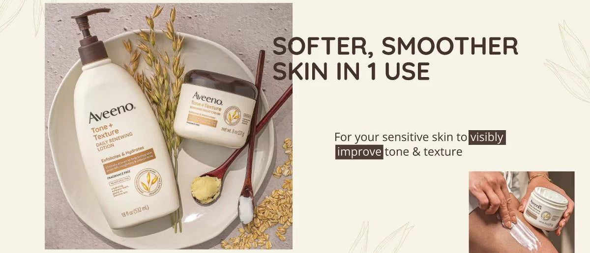 Aveeno Tone + Texture Daily Renewing Body Lotion, Fragrance-Free, 18 oz