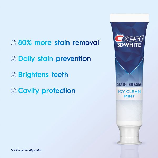 Crest 3D White Stain Eraser Fluoride Toothpaste - Icy Clean Mint - 3.8oz/2pk