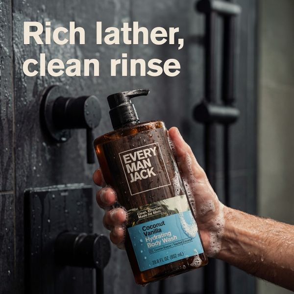 Every Man Jack Naturally Derived Men's Body Wash - Coconut + Vanilla - 28.8 fl oz