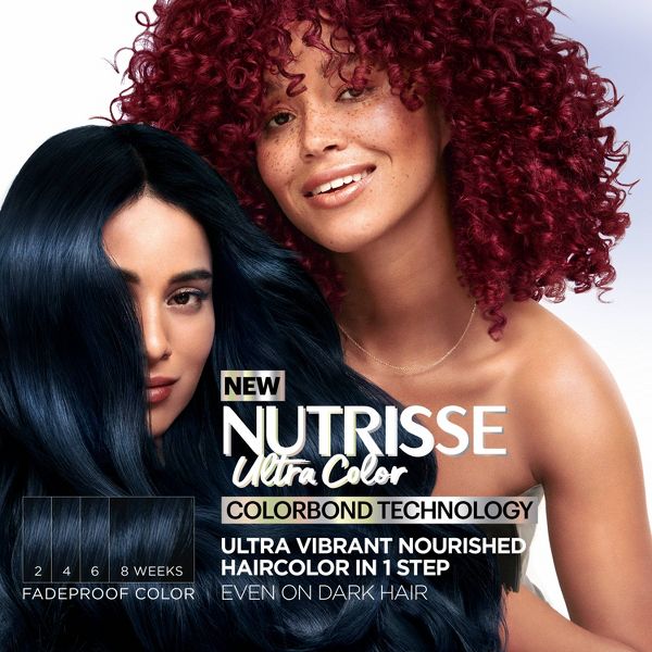 Garnier Nutrisse Nourishing Color Creme - V2 Dark Intense Violet: For All Hair Types, Includes Gloves, Permanent Hair Color