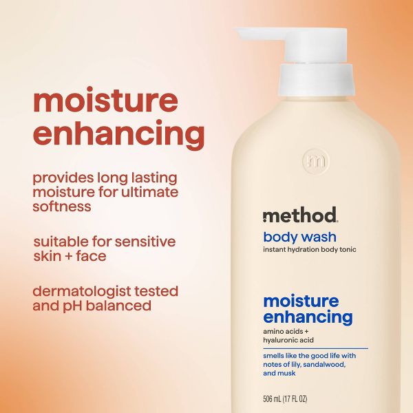 Method Moisture Enhancing Instant Hydration Body Wash Tonic with Bamboo Dust, Amino and Hyaluronic Acids - Lily, Sandalwood and Musk - 17 fl oz