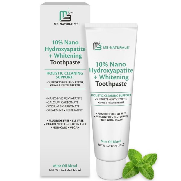 Nano Hydroxyapatite Flouride-Free Whitening Toothpaste + Calcium, Non-GMO, Vegan, Paraben Free, Mint Toothpaste, M3, 4.23 oz