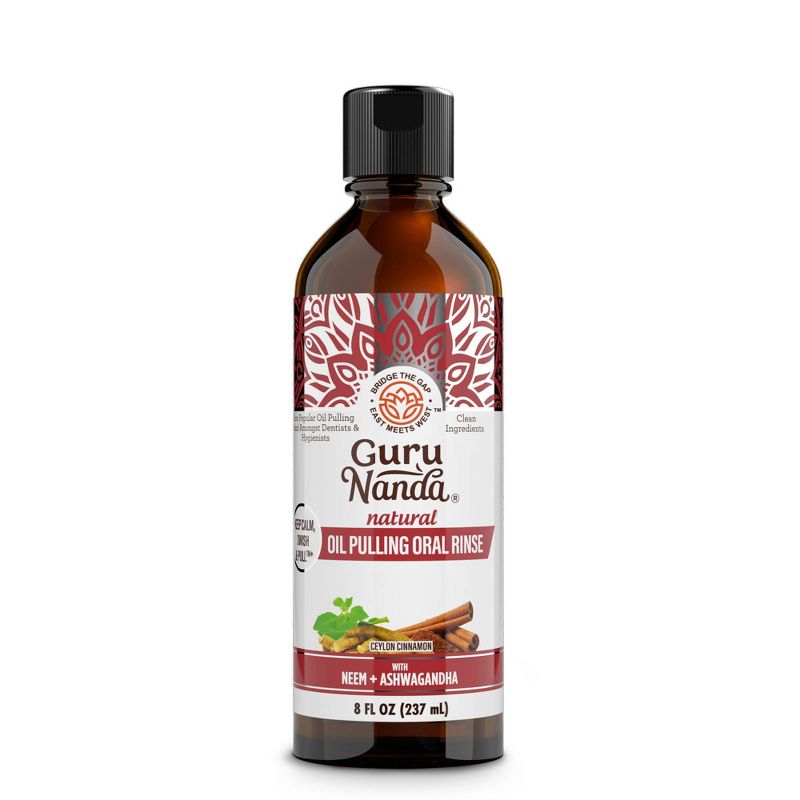 GuruNanda Coconut & Cinnamon Oil Pulling Flavor + Neem and Ashwagandha Mouthwash - 8 fl oz