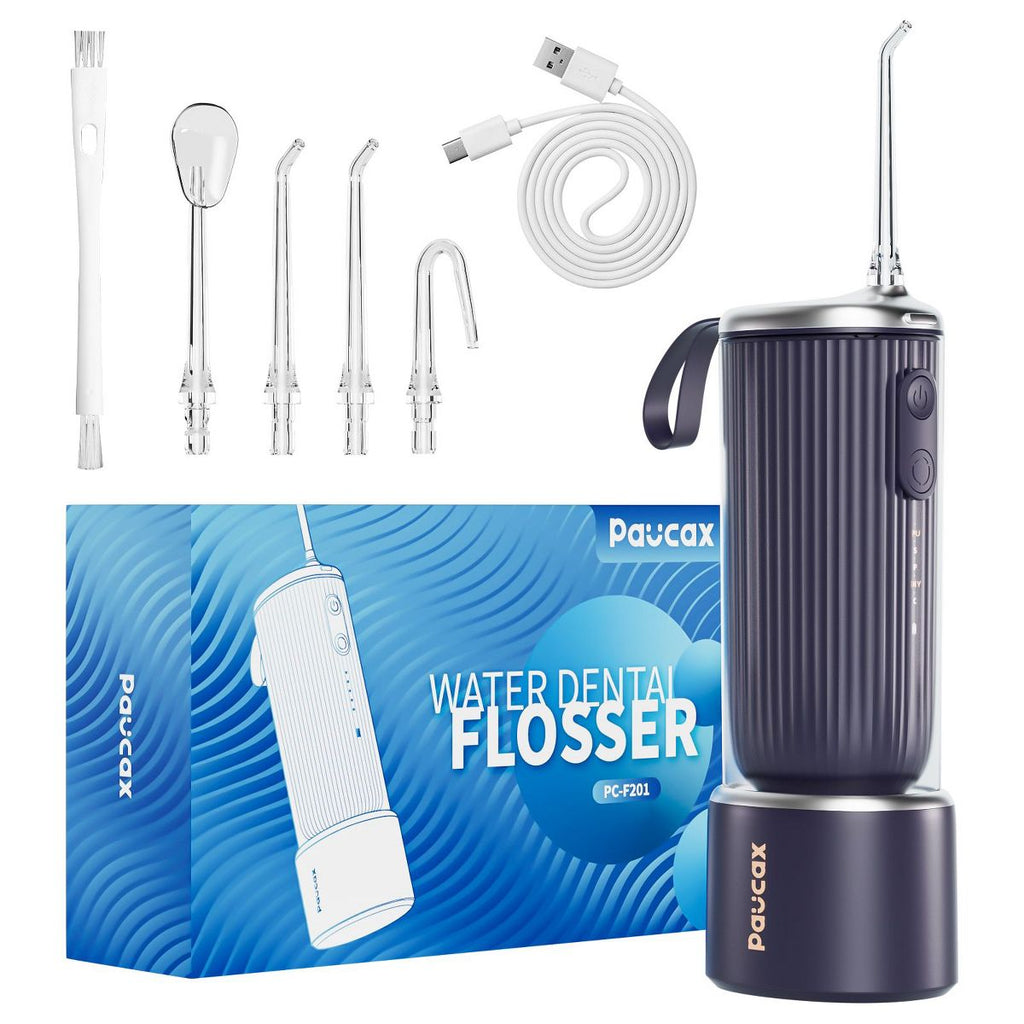 Paucax Dental Water Flosser Cordless for Teeth, 4 Modes Water Pick Flosser IPX7 Waterproof Portable Oral Irrigator with 5 Jet Tips for Adults