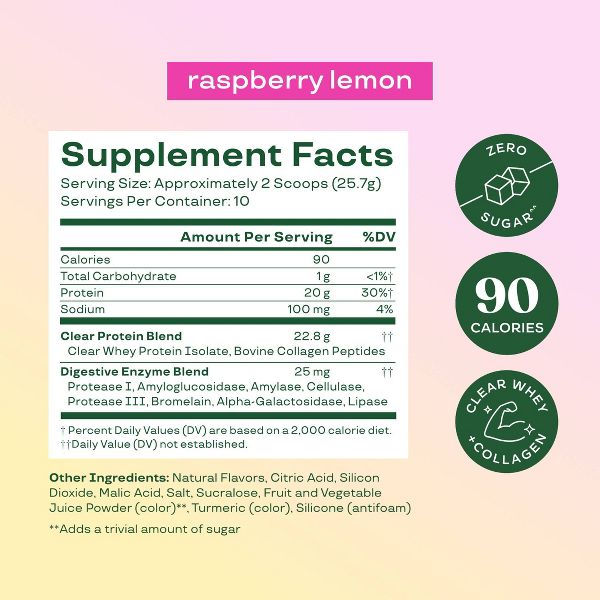 BLOOM NUTRITION Clear Protein Powder - Raspberry Lemon - 9.07oz