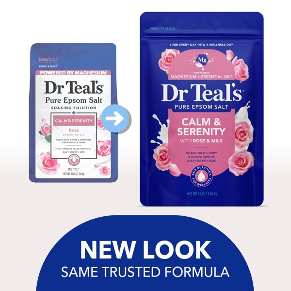 Dr Teal's Epsom Salt Magnesium Soak - Calm & Serenity with Rose Essential Oil & Milk Protein - 3 lbs