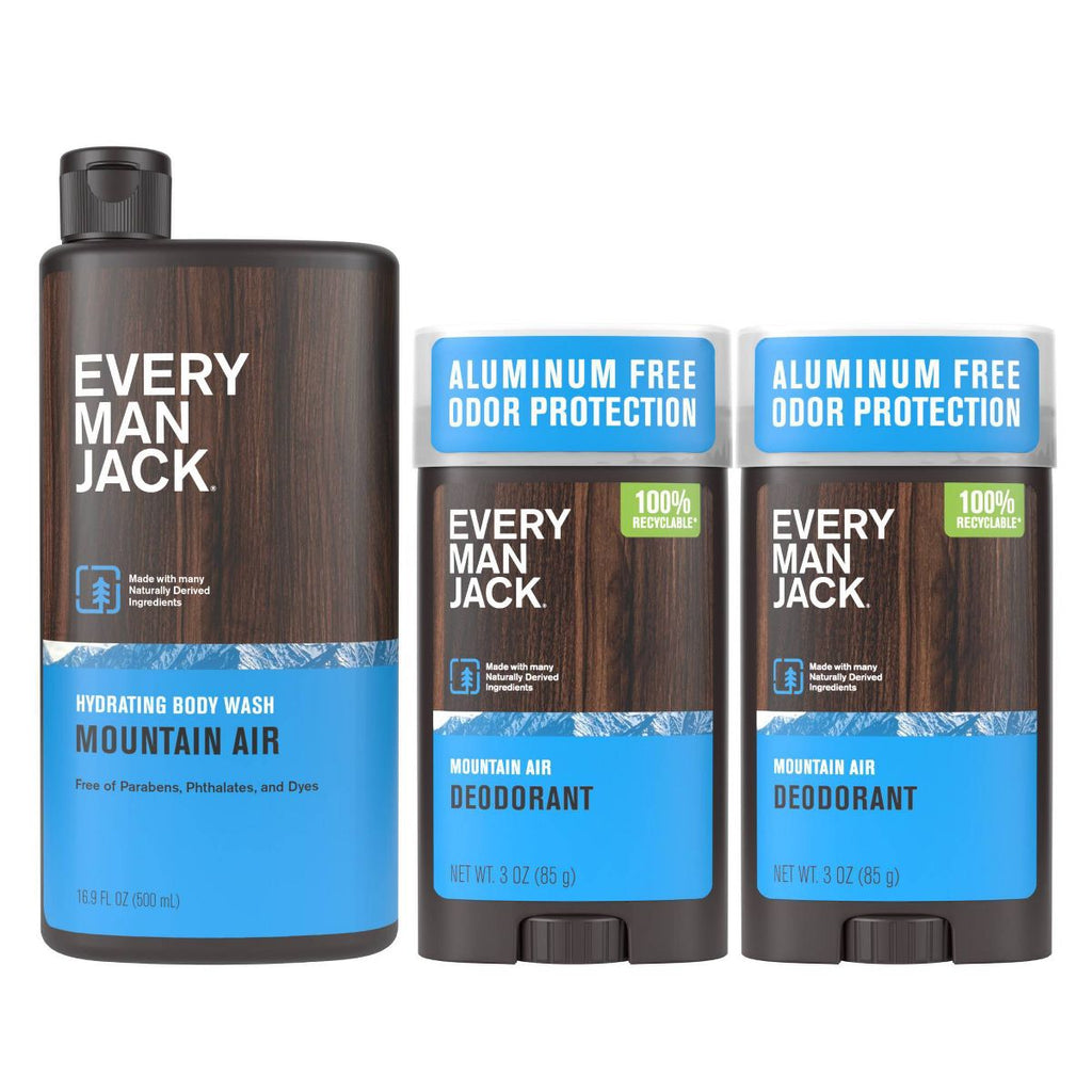 Every Man Jack Mountain Air 16.9 fl oz Body Wash + 2 Pack/3oz Each Deodorant