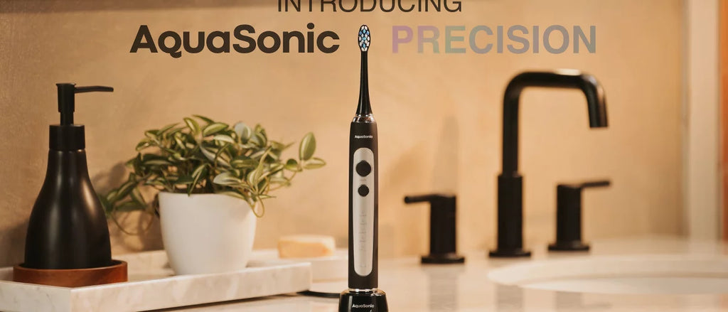 Aquasonic Precision Rechargeable Electric Toothbrush AS-PREC-TB with Timer Multiple Brush Modes 4 Brush Heads and Travel Case - Black