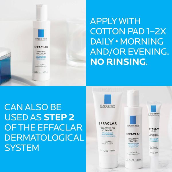 La Roche Posay Effaclar Face Salicylic Acid Toner Clarifying Solution with Medicated Formula - 6.76oz