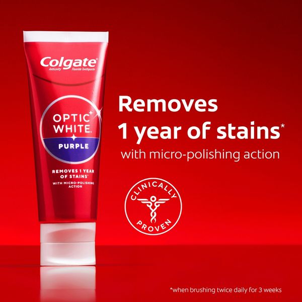 Colgate Optic White Purple Teeth Whitening Toothpaste - Anticavity Toothpaste with Fluoride - Fresh Mint Flavor - 3.8oz