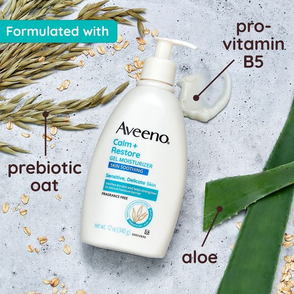 Aveeno Calm + Restore Gel Body Moisturizer Sensitive Skin - Paraben-Free Deep Hydration with Aloe & Shea Butter 12oz