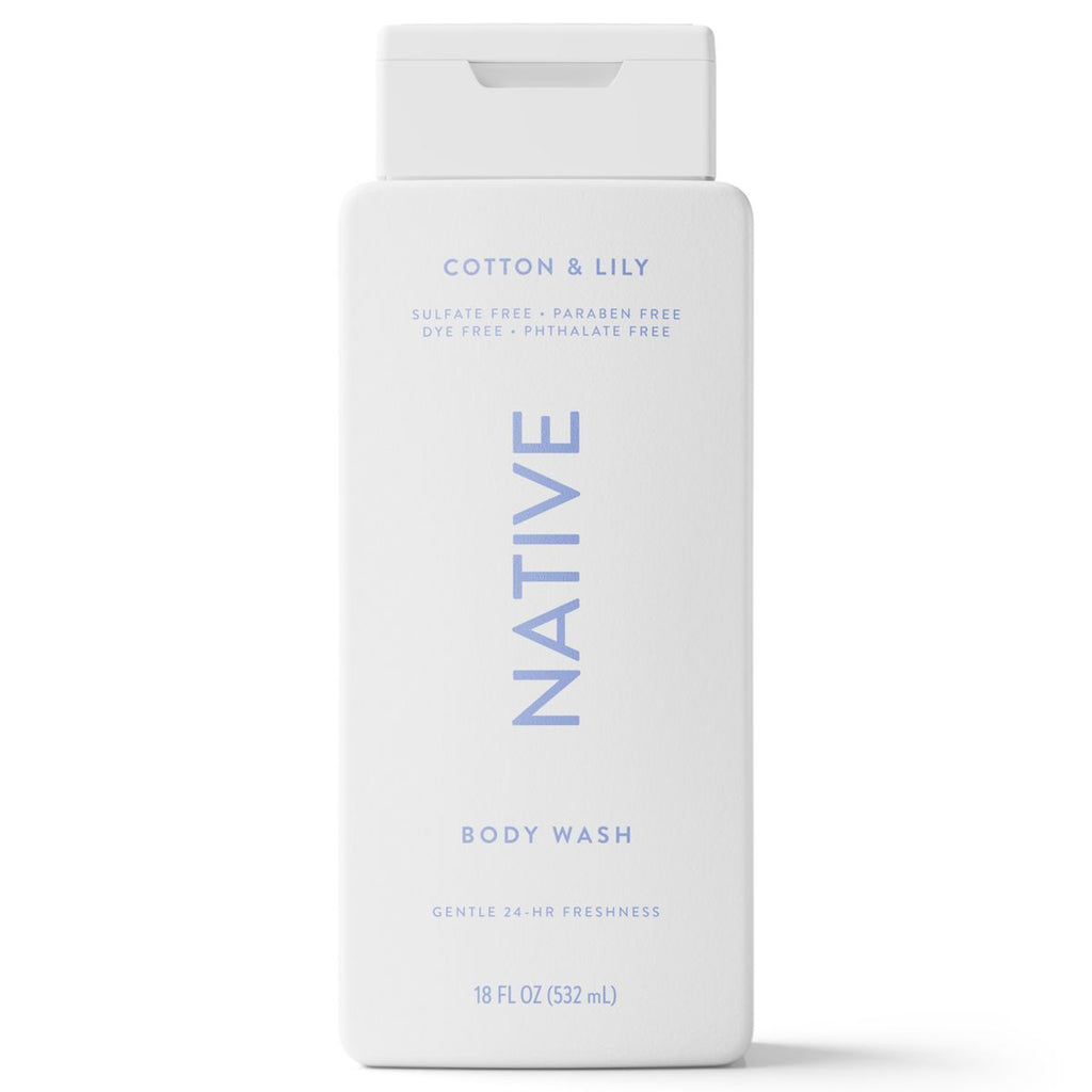 Native Body Wash for Women & Men - Cotton & Lily - Sulfate Free - 18 fl oz
