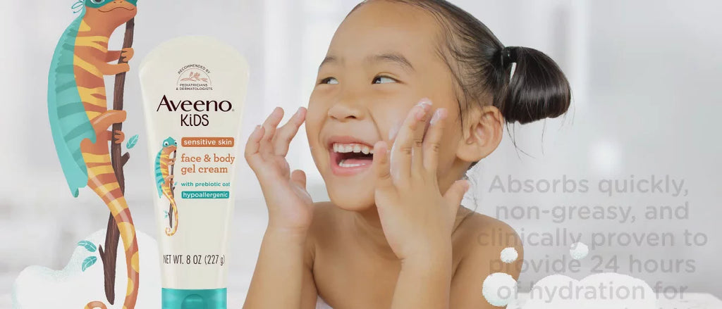 Aveeno Kids Sensitive Skin Face & Body Gel Cream, Clinically Proven 24 Hour Hydration, Lightweight - 8oz