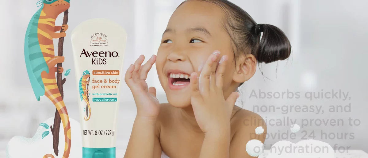 Aveeno Kids Sensitive Skin Face & Body Gel Cream, Clinically Proven 24 Hour Hydration, Lightweight - 8oz