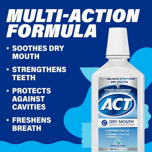 ACT Dry Mouth Anticavity Fluoride Mouthwash, Soothing Mint, 33.8 Oz