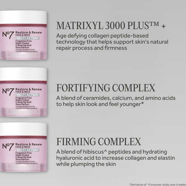 No7 Restore & Renew Face & Neck Multi Action Fragrance Free Night Cream - 1.69 fl oz