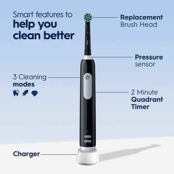 Oral-B Pro 1000 Power Rechargeable Battery Electric Toothbrush with Multiple Brush Modes - Black