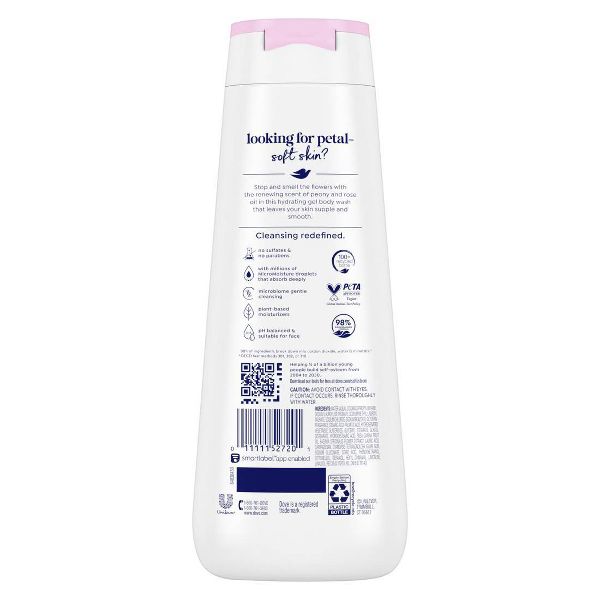 Dove Renew Body Wash - Peony & Rose Oil 24hr Lotion-Soft Skin - Vegan & PETA Approved 20 fl oz