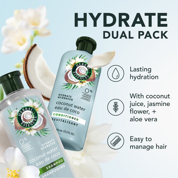Herbal Essences Classic Hydrate - Coconut Water & Jasmine Moisturizing Shampoo and Conditioner Set - 27 fl oz