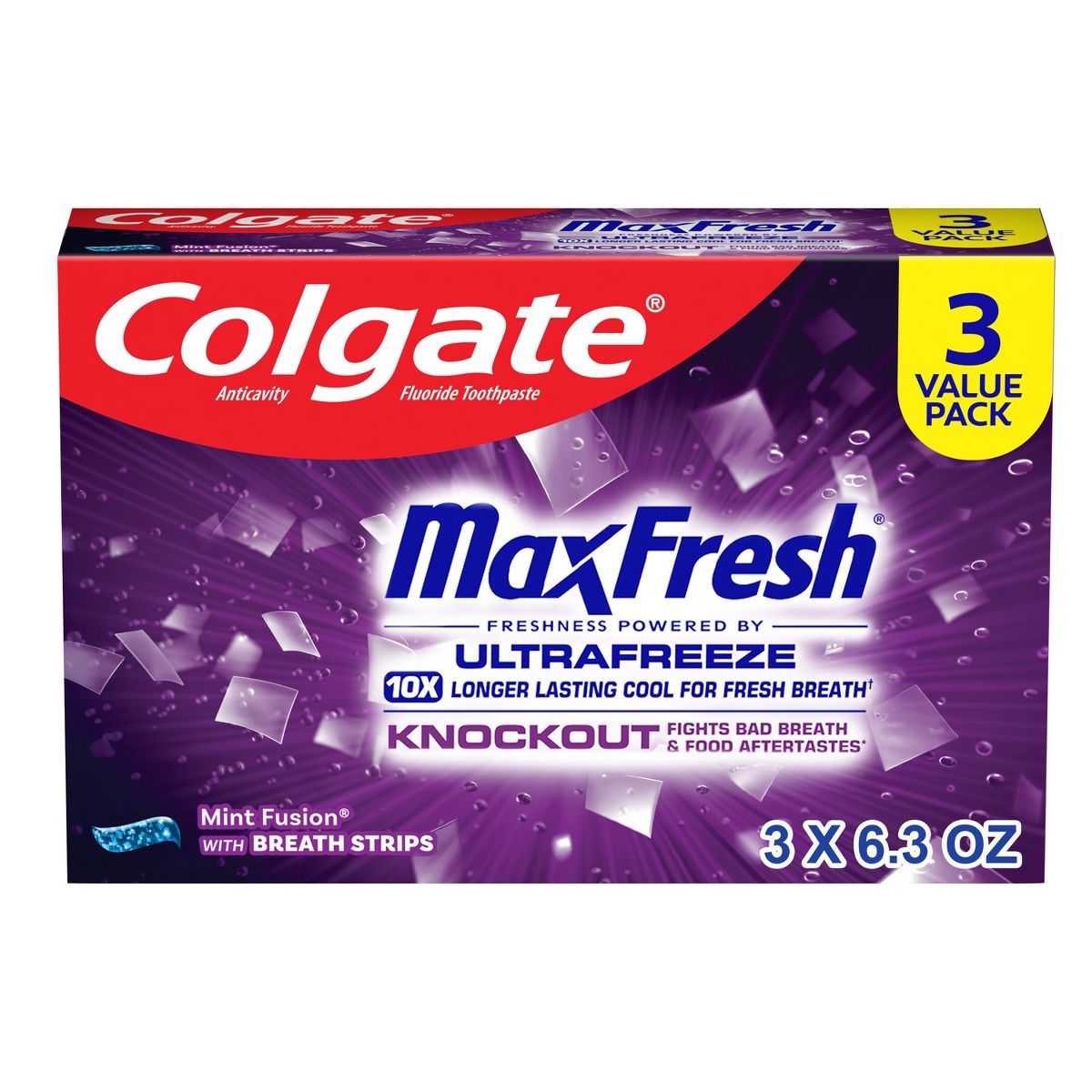 Colgate Max Fresh Knockout Flouride Toothpaste - Mint Fusion - 6.3oz/3pk