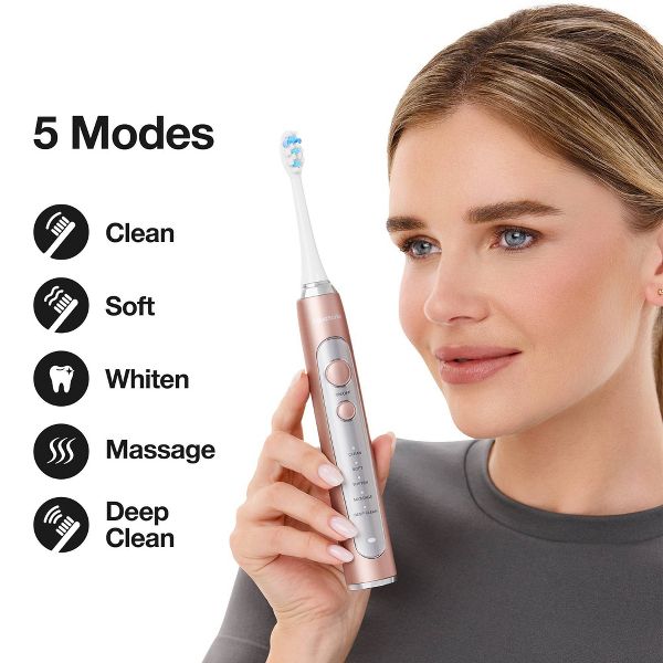 Aquasonic Precision Rechargeable Electric Toothbrush AS-PREC-TB with Timer Multiple Brush Modes 4 Brush Heads and Travel Case - Black