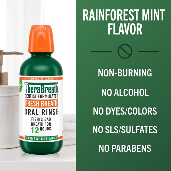 TheraBreath Fresh Breath Mouthwash Alcohol-Free - Rainforest Mint - 16 fl oz
