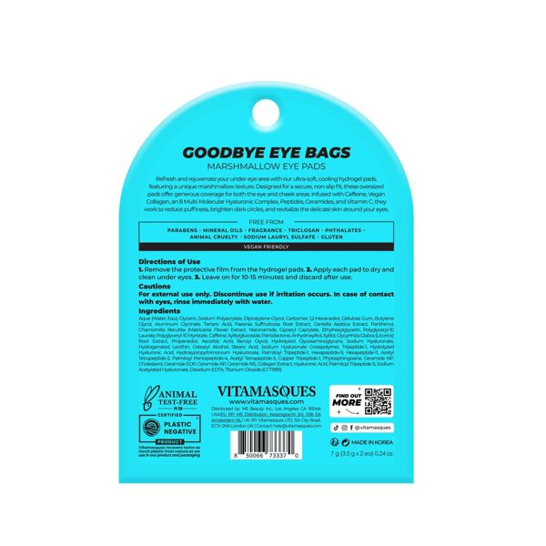 Vitamasques Goodbye Eye Bags Extra Coverage Hydrogel Eye - Marshmallow Mask - 0.24oz