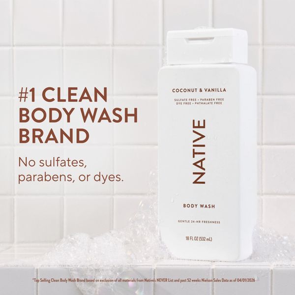 Native Body Wash for Men - Coconut & Vanilla - Sulfate Free - 18 fl oz