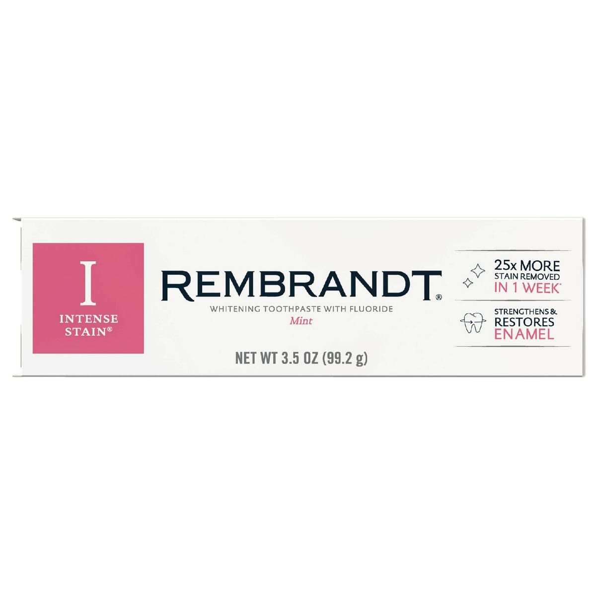Rembrandt Intense Stain Whitening Toothpaste with Fluoride, Removes Tough Stains, Rehardens and Strengthens Enamel - Mint - 3.5oz