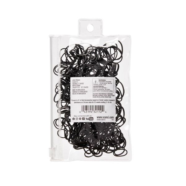scünci Mixed Size Polyband Elastic Hair Ties - Black - All Hair - 300pcs