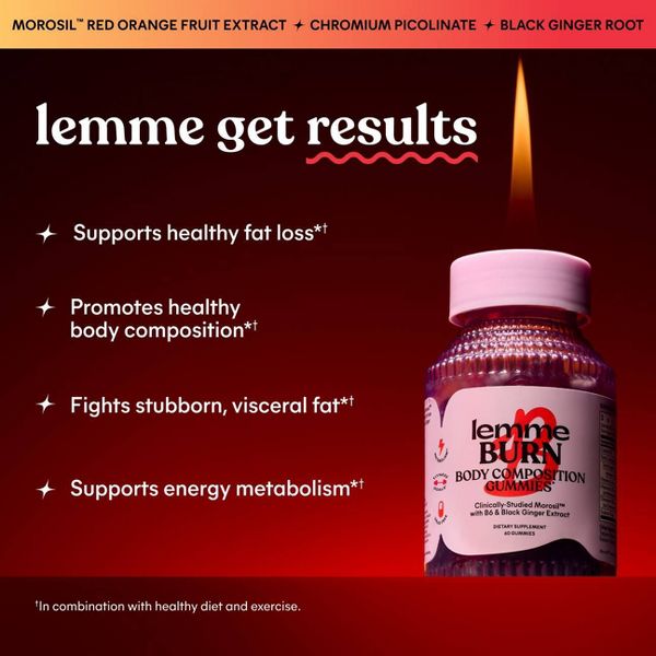 Lemme Burn Gummies - Metabolism & Belly Fat Support - Morosil, Black Ginger, B12 & Chromium - 60ct