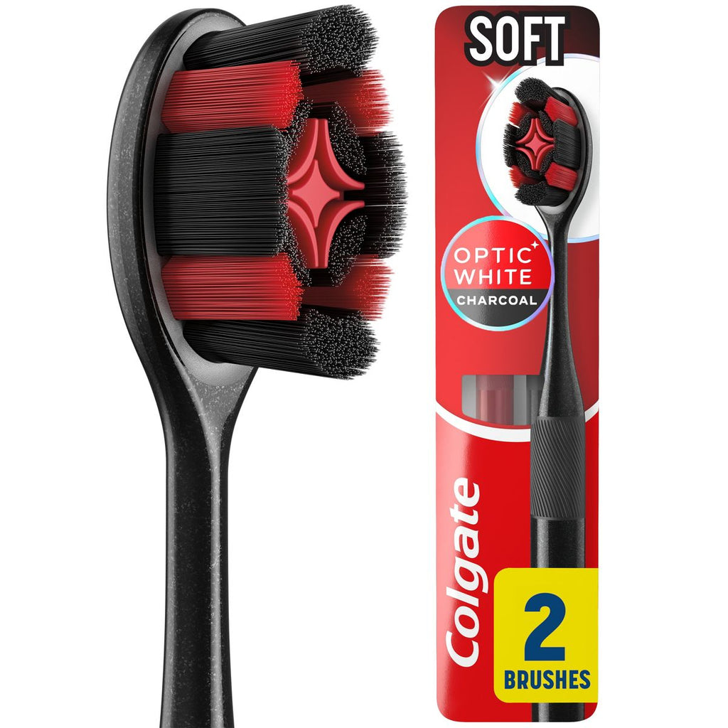 Colgate Optic White Charcoal Manual Toothbrush - Soft - 2pk