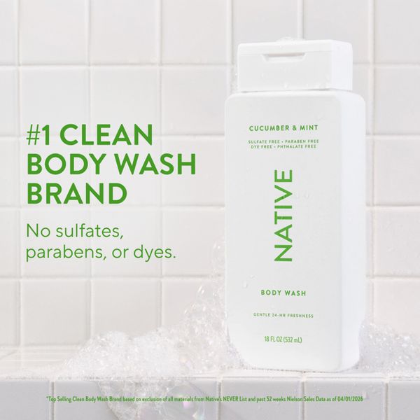 Native Body Wash for Women & Men - Cucumber & Mint - Sulfate Free - 18 fl oz