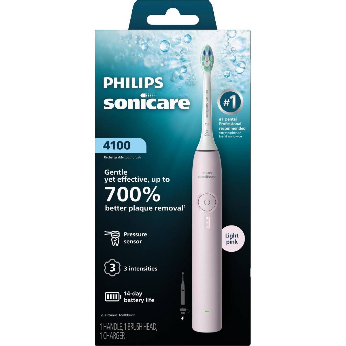 Philips Sonicare 4100 Rechargeable Electric Toothbrush with Brush Head - Light Pink