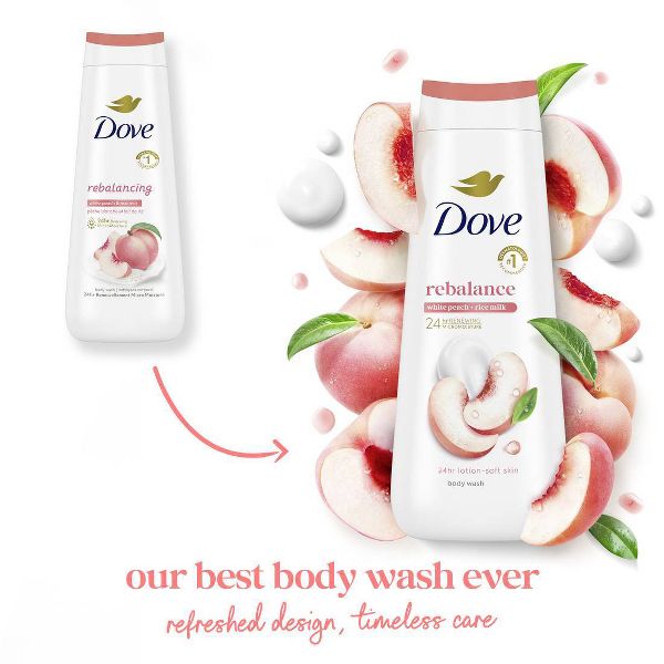Dove Rebalance Body Wash - Peach 24hr Lotion-Soft Skin - Vegan & PETA Approved - 20 fl oz
