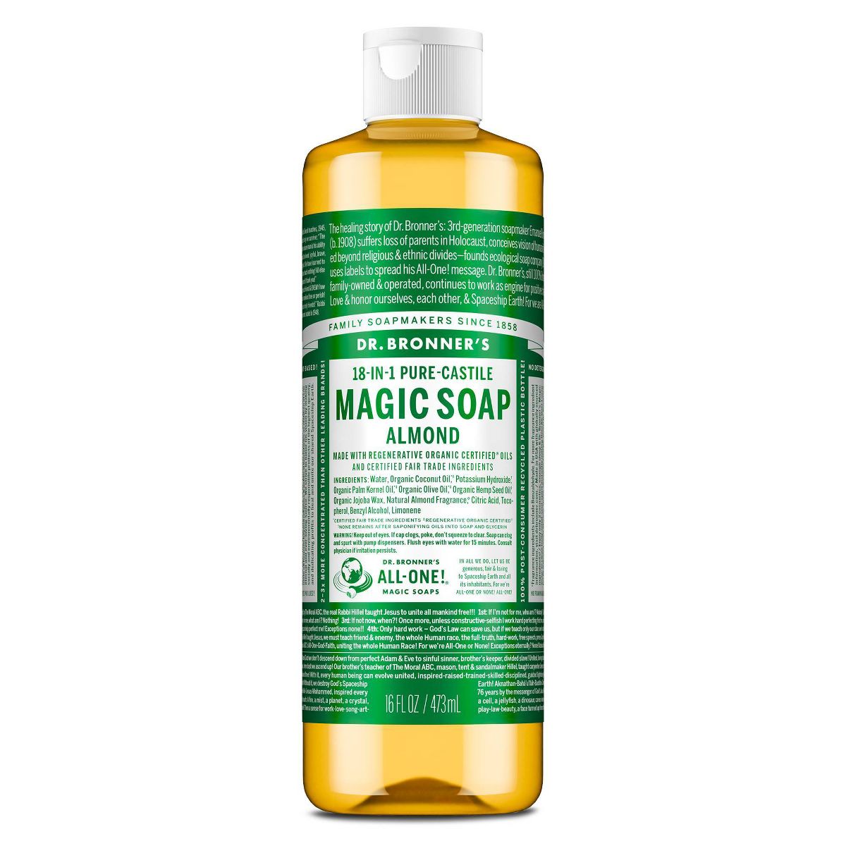 Dr. Bronner's Magic Pure Castile Liquid Soap Bodywash - Almond - 16 fl oz