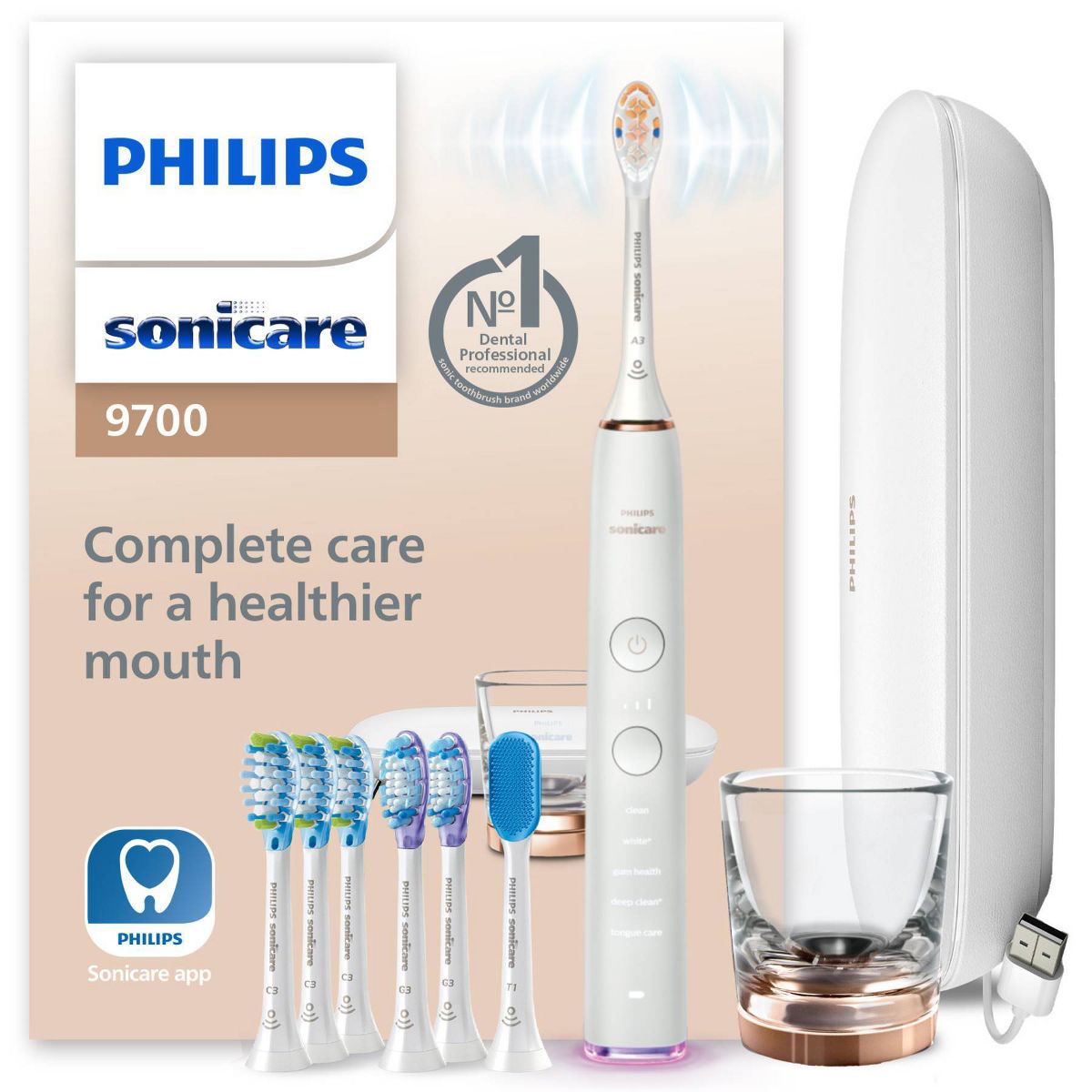 Philips Sonicare DiamondClean Smart 9700 Electric Toothbrush with Brush Head - Rose Gold