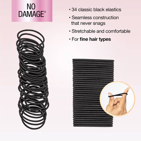 scünci No Damage Elastic Hair Ties - Black - Fine Hair - 2mm - 34pcs