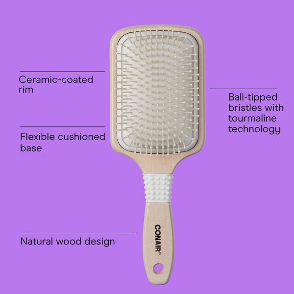 Conair Shines & Smooths Detangle Nylon Bristle Cushion Paddle Hair Brush