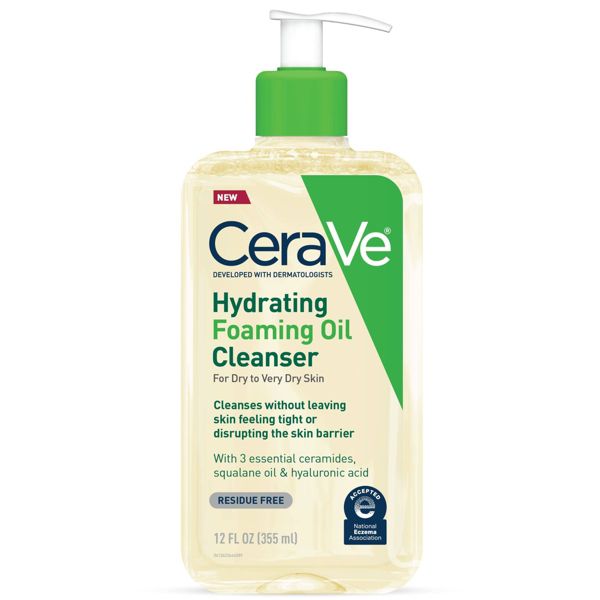 CeraVe Hydrating Foaming Cleansing Oil Face Wash with Squalane Oil, Triglyceride and Hyaluronic Acid For Dry to Very Dry Skin - 12 fl oz