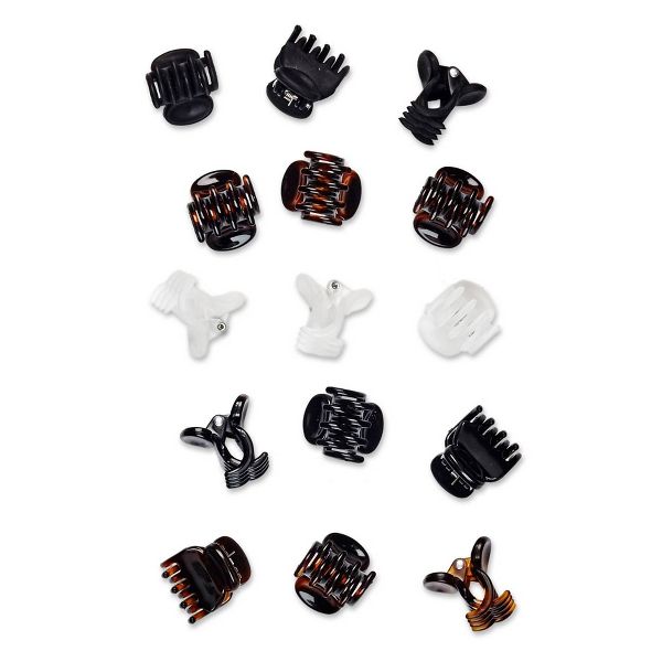 scünci No-Slip Grip Recycled Mini Claw Clips - Mixed Finish - Black/Brown/Clear - Fine Hair - 15pcs