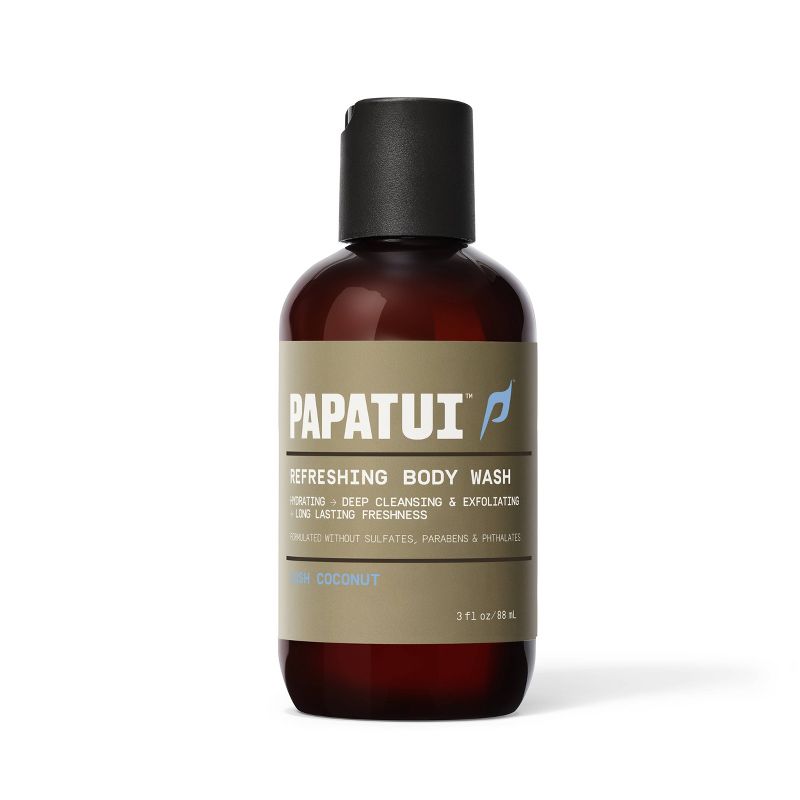 Papatui Men's Exfoliating and Hydrating Sulfate-Free Coconut Oil Body Wash - Lush Coconut - Trial and Travel Size - 3 fl oz