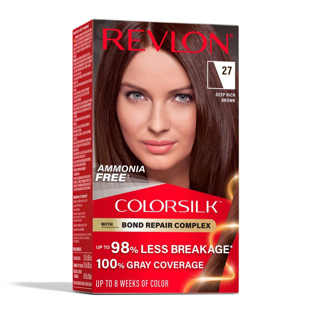 Revlon ColorSilk Permanent Hair Color with Bond Repair Complex - 27 Deep Rich Brown - 4.4 fl oz: Ammonia-Free, Gloves Included, For All Hair Types