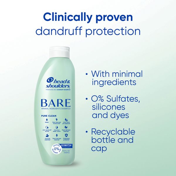 Head & Shoulders Bare Anti Dandruff Pure Clean Shampoo, Sulfate Free - 13.5 fl oz